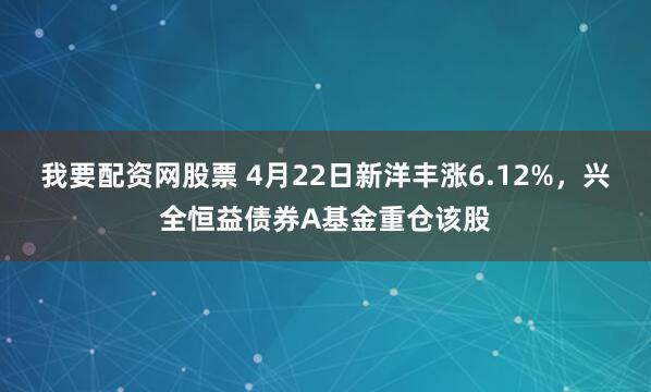 我要配资网股票 4月22日新洋丰涨6.12%，兴全恒益债券A基金重仓该股